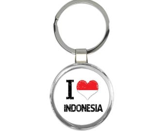 I Love Indonesia Gift Round Keychain Heart Flag Country Crest Indonesian Expat