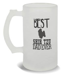 Best Shih Tzu Dad Ever Frosted Beer Mug Gift Dog Silhouette Funny Pet Cartoon Owner
