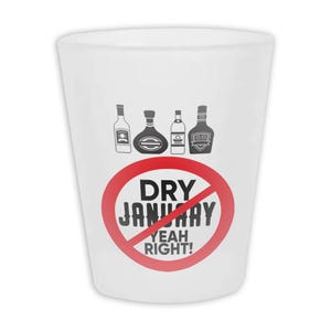 Dry Sober January Frosted Shot Glass Gift Yeah Right Funny Alcohol Abstain Spirits Bottles Friends