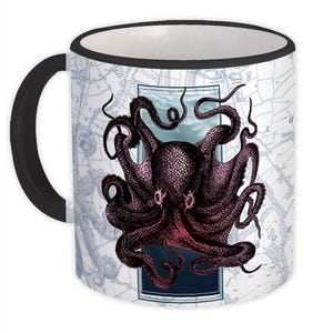 Cadeau Mug Octopus Carte maritime vintage Sea Life Monde marin Graphique sous-marin Élégant