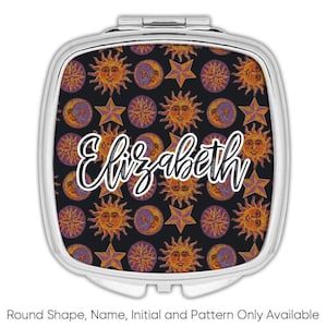 Faced Sun Moon Compact Mirror Gift Night Sky Pattern Vintage Sleeping Room Decor Handmade