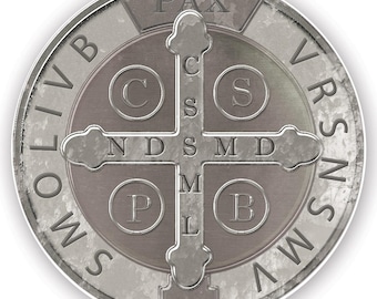 Naklejka z medalikiem Świętego Benedykta Prezent Katolicki Religijny Religia Klasyczna Wiara