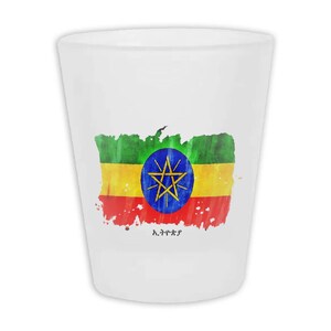 Szklanka do shotów z flagą Etiopii, matowa, prezent, nazwa kraju, oryginał