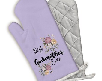 Best GODMOTHER Ever Oven Mitt Gift Flowers Floral Boho Vintage Pastel