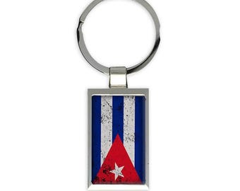 Kuba Geschenk rechteckige Schlüsselbund Flagge Retro künstlerische Cuban Expat Country Made In USA