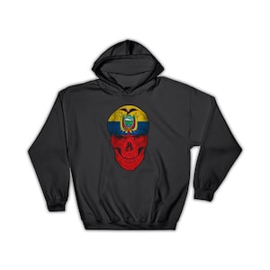 Ecuador Flag Skull Hoodie Gift Ecuadorean National Colors