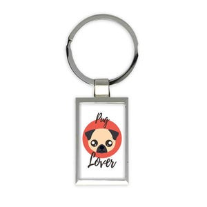 Pug Lover Gift Rectangular Keychain Dog Cartoon Funny Owner Heart Cute Pet Mom Dad
