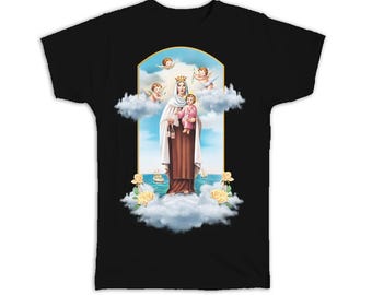 Vår Fru av Mount Carmel T-shirt Gåva Katolsk Religiös Jungfru Maria