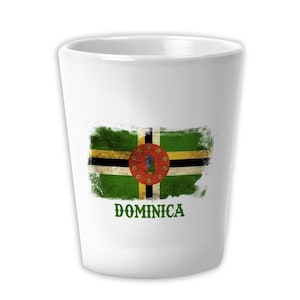 Dominica Ceramic Shot Glass Gift Distressed Flag Vintage Expat Country