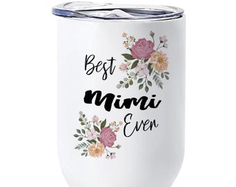 Best MIMI Ever Wine Tumbler Gift Flowers Floral Boho Vintage Pastel