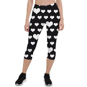 Hearts Abstract Capri Leggings Gift Black And White Love Pattern Fabric Husband Wall Poster