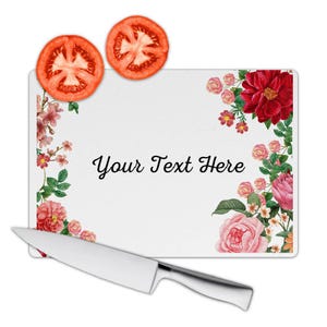 Personalized Boho Flowers Roses Cutting Board Gift Floral Watercolor Pink Red