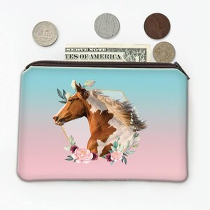 Horse Head Roses Garland Coin Purse Gift For Horses Lover Animal Flower Delicate Art Print Her