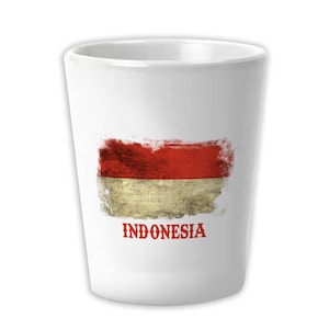 Indonesia Ceramic Shot Glass Gift Distressed Flag Vintage Indonesian Expat Country