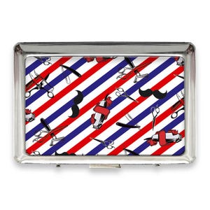 Étui à cigarettes blanc et bleu à rayures bleues, rouges et blanches, motif cadeau diagonale, blanc et bleu