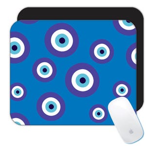 Evil Eyes Turkish Ornament Mousepad Gift Esoteric Spiritual Art Print Blue Eye Poster Trendy CuteWhite and Blue