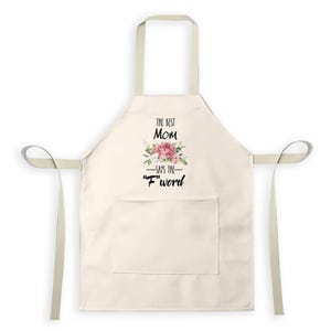 El mejor regalo de delantal de lino con la palabra F de mamá, humor sarcástico y divertido.