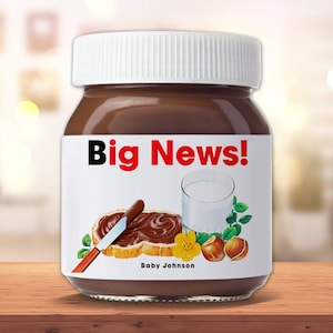 Personalized Label For Baby Announcement Nutella Jars Sticker Vinyl Celebration Party Custom Dad Gift Pop Big News Personal Jar Name