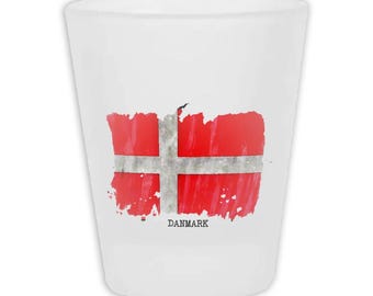 Vaso de chupito esmerilado con la bandera de Dinamarca, regalo con el nombre del país, original