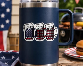 Patriotic Beer Sticker, American Flag Kiss-Cut Vinyl, 4th of July Sticker, USA BBQ Party Decal, Independence Day Sticker