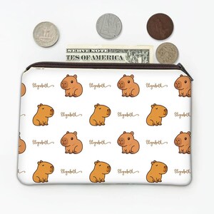 Custom Capybaras Coin Purse Gift Cute Personalized Capybara Pattern With Handwritten Name On White Background