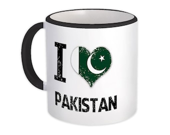 I Love Pakistan Mug Gift Heart Flag Country Crest Pakistani Expat
