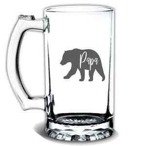 Papa Bear Glass Beer Mug Gift Fathers Day Christmas Birthday Grandfather Father Dad