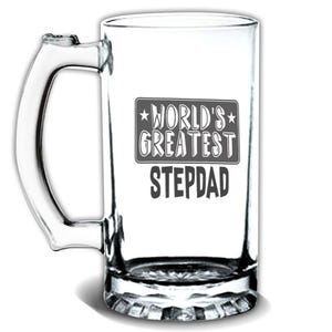 World Greatest STEPDAD Glass Beer Mug Gift Family Christmas Birthday Father