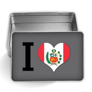 I Love Peru Rectangular Tin Box Gift Flag Heart Crest Country Peruvian Expat