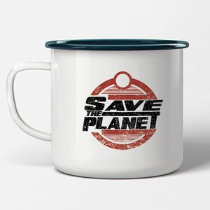 Milieuvriendelijke Save The Planet geëmailleerde zwarte rand mok cadeau rustieke kraft doos recyclebaar herbruikbaar