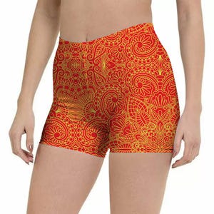 Pantalones cortos deportivos con diseño de mandala naranja para mujer, regalo moderno y contemporáneo, decoración del hogar.