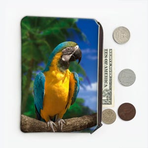 Macaw Tropical Beach Coin Purse Gift Parrot Bird Animal Cute