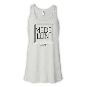 Medellin Colombia Women Flowy Racerback Tank Gift Square Modern Minimalist Font