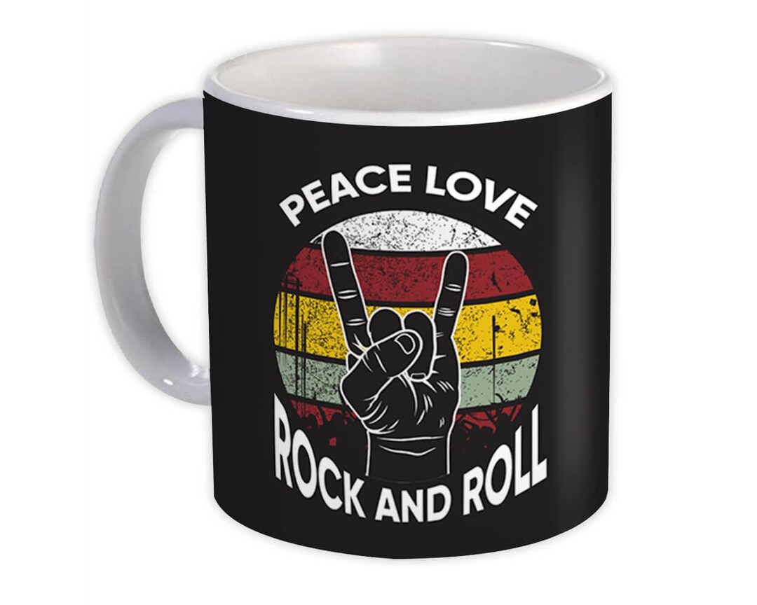 Peace Love Rock and Roll Wall Art Print Mug Gift Music Lover Retro Rock ...