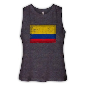 Colombia Women Racerback Crop Tank Gift Flag Retro Artistic Colombian Expat Country