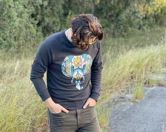 Sudadera unisex gris ligera / Sudadera ecológica con mangas raglán / Sudadera elegante y cómoda / Sudadera con estampado de animales / Estampado de elefante