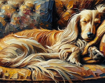 12x24, 12x18, 20x30 - Long Hair Cream Dachshund - Let Sleeping Dogs Lie, Giclee Print