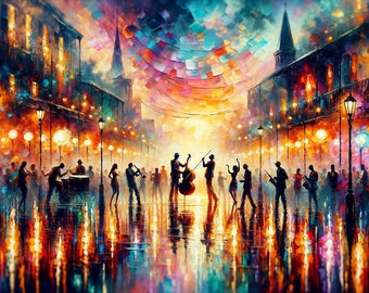 12x18 New Orleans Jazz Fine Art Print, Jazzy New Orleans inspired print, acrylic, bayou, mardi gras, Giclee print, Fine Art