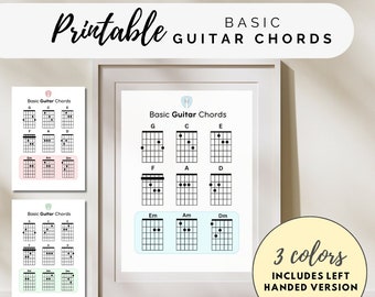 Beginner Guitar Chords, Digital PDF for Guitar Beginners, Guitar Students, Guitar Chord Print, Basic Chords, Instant Download, Chord Chart