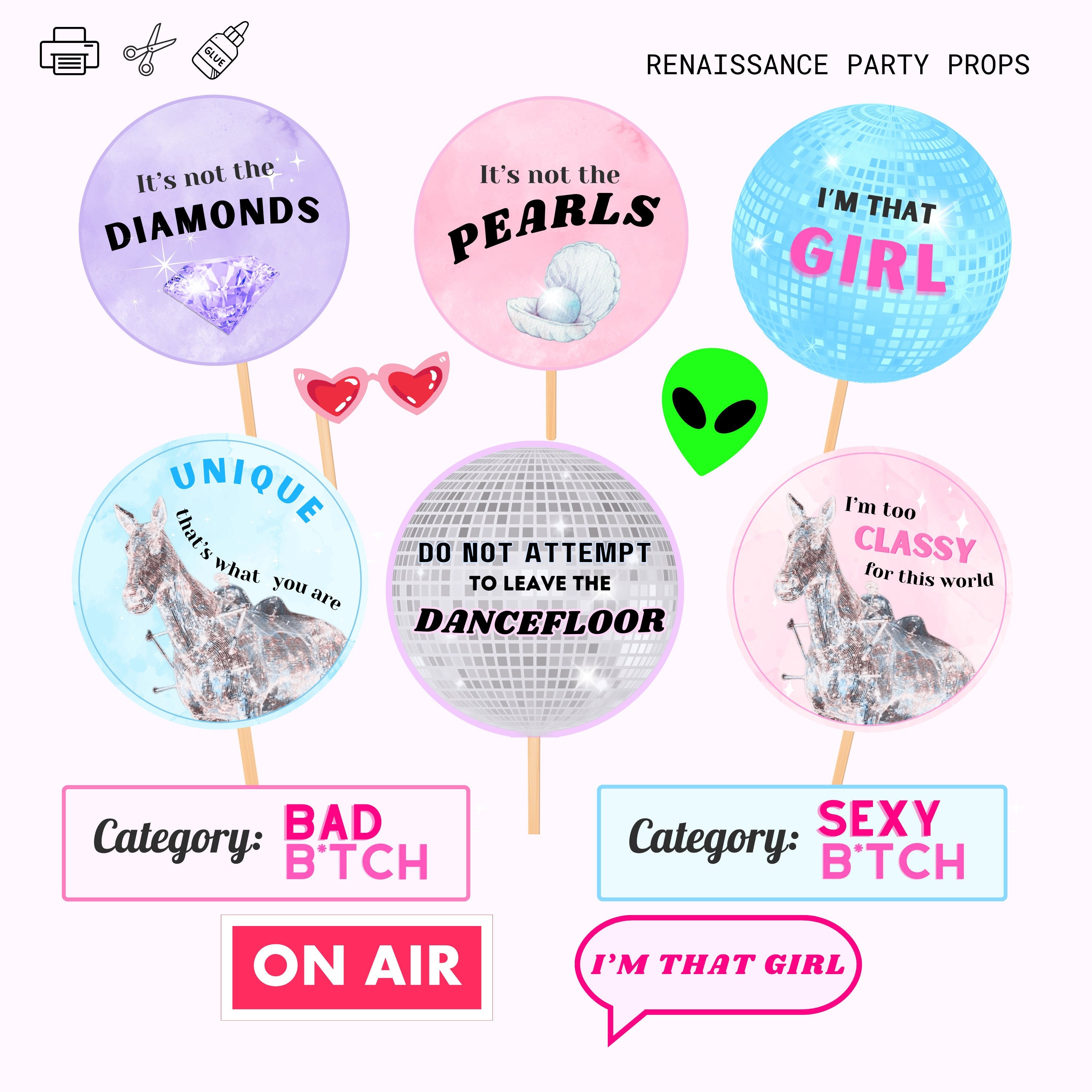 Beyonce Photo Booth Props, Printable Renaissance Beyonce Birthday Party ...