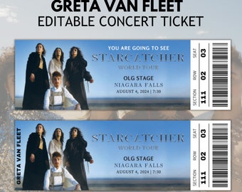 Greta Van Fleet Tour Ticket, Starcatcher Tour Ticket, Greta Van Fleet World Tour, Editable Ticket, Canva Template, Surprise Gift