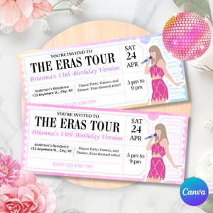 Taylor Swift Eras Geburtstag einladen Ticket Stub, Sofort Download, Eras Party Ticket Einladung Swiftie Geburtstag Vorlage