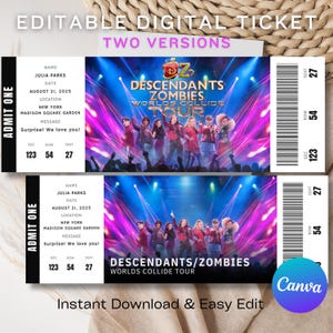 Editable Descendants Zombies Worlds Collide Tour, Concert Ticket, Surprise Gift, Descendants Tour Ticket, Digital Ticket