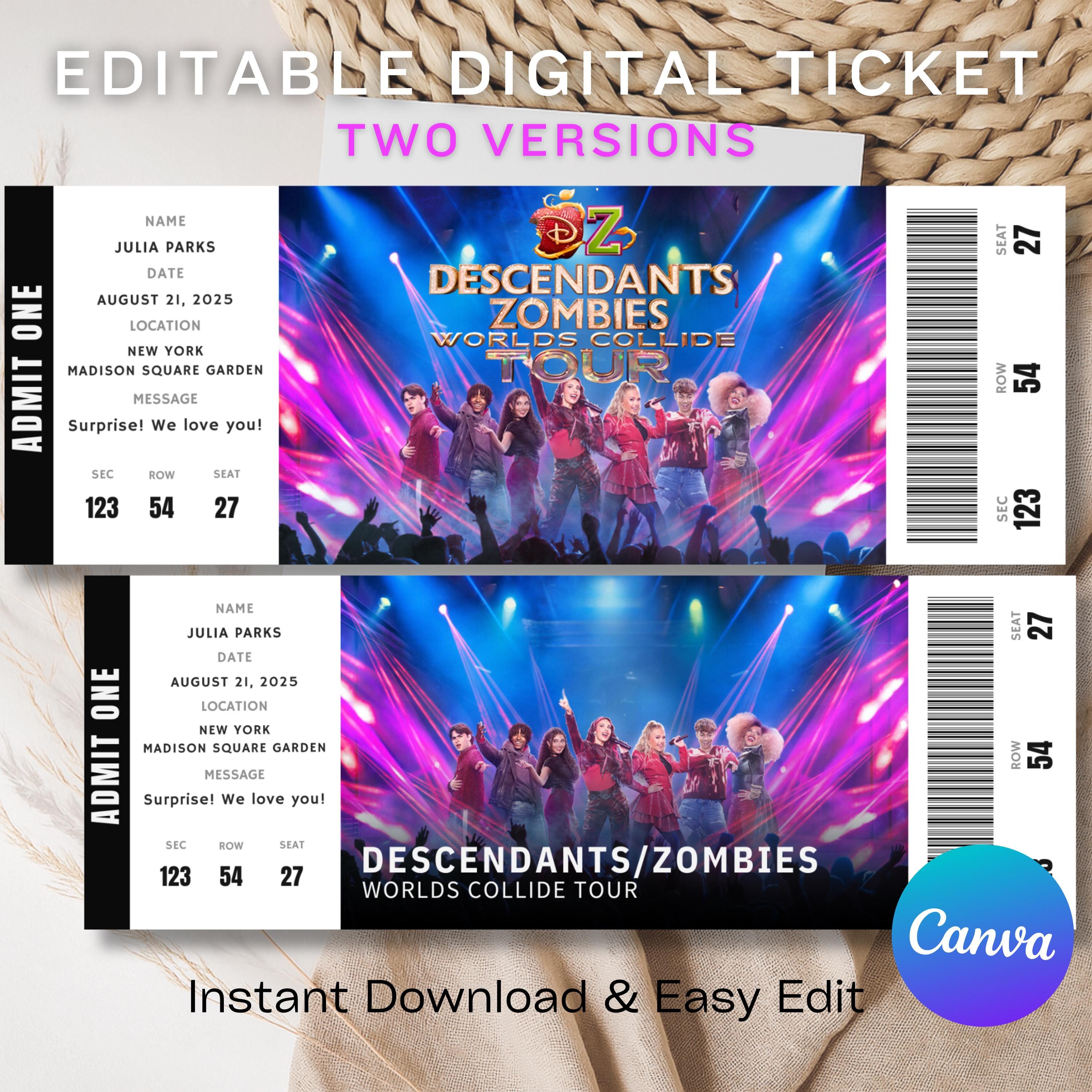 Editable Descendants Zombies Worlds Collide Tour, Concert Ticket