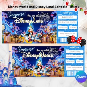 Bearbeitbares Disneyland Ticket, Disneyworld Weihnachtskarte, bearbeitbares Ticket, Überraschungsticketgeschenk, herunterladbare Geschenkkarte