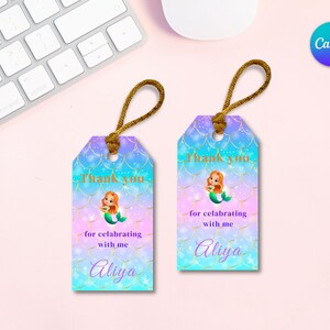 Zeemeermin Bedankkaartjes - A4 Printable Sjabloon voor 12 Kaartjes Aanpasbaar in Canva Directe PDF Download - Personaliseerbare kaart