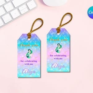 Zeemeermin Bedankkaartjes - A4 Printable Sjabloon voor 12 Kaartjes Aanpasbaar in Canva Directe PDF Download - Personaliseerbare kaart