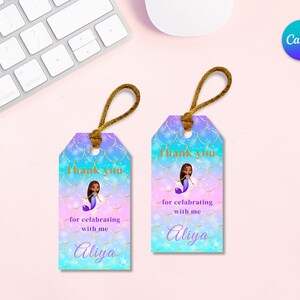 Zeemeermin Bedankkaartjes - A4 Printable Sjabloon voor 12 Kaartjes Aanpasbaar in Canva Directe PDF Download - Personaliseerbare kaart