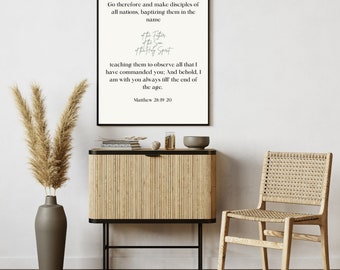 Mateo 28:19-20 Decoración de pared/Descargas digitales/Descarga instantánea/Arte de pared moderno/Gran Comisión/ Arte de pared de versículos bíblicos/Imprimibles de las Escrituras