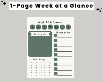 Planificador semanal de un vistazo/ Descarga digital/ imprimible/ planificador semanal/ verde/ Planificador digital